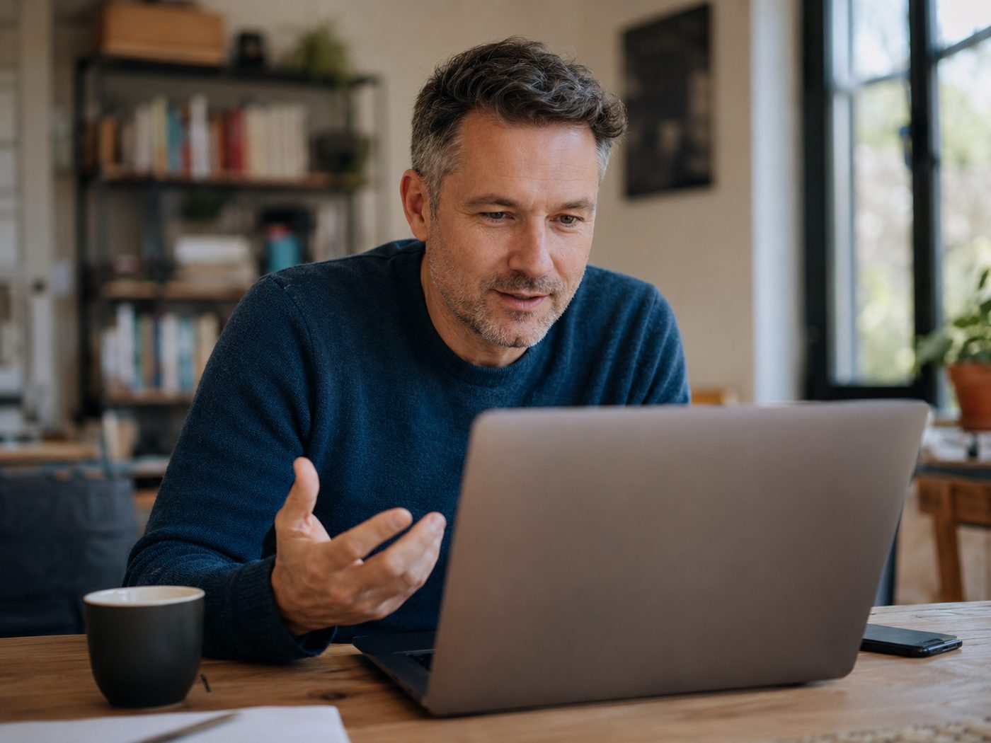Website-Besucher interagiert am Laptop mit dem digitalen Vertriebsassistenten
